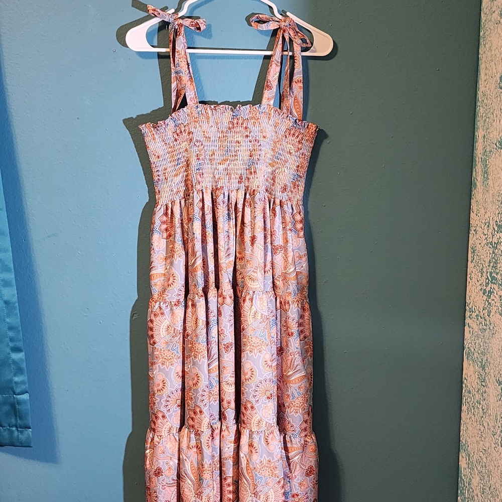 Smocked Tie-Strap Maxi Dress in Pastel Paisley - Picture 11 of 11